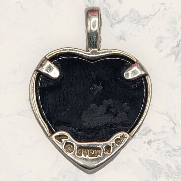 Landstroms Black Hills Gold Heart Pendant Sterling 10K Black Onyx Charm VTG Gift - Picture 3 of 5